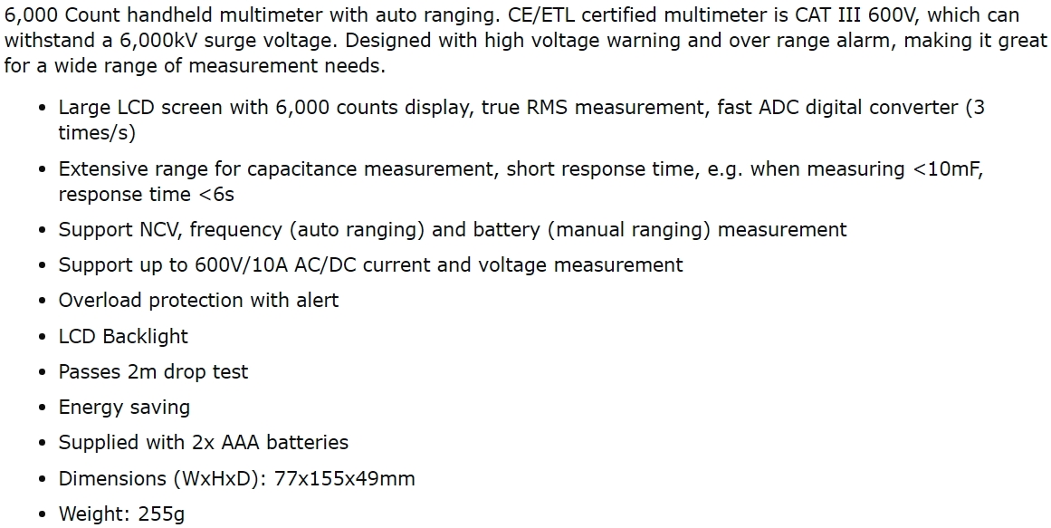 רב מודד ידני דיגיטלי MULTICOMP PRO MP730007 TEXT